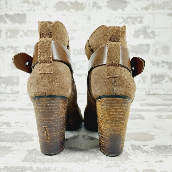 BCBG Tan Leather Block High Heels Buckle Ankle Boots V674 - Picture 6 of 13